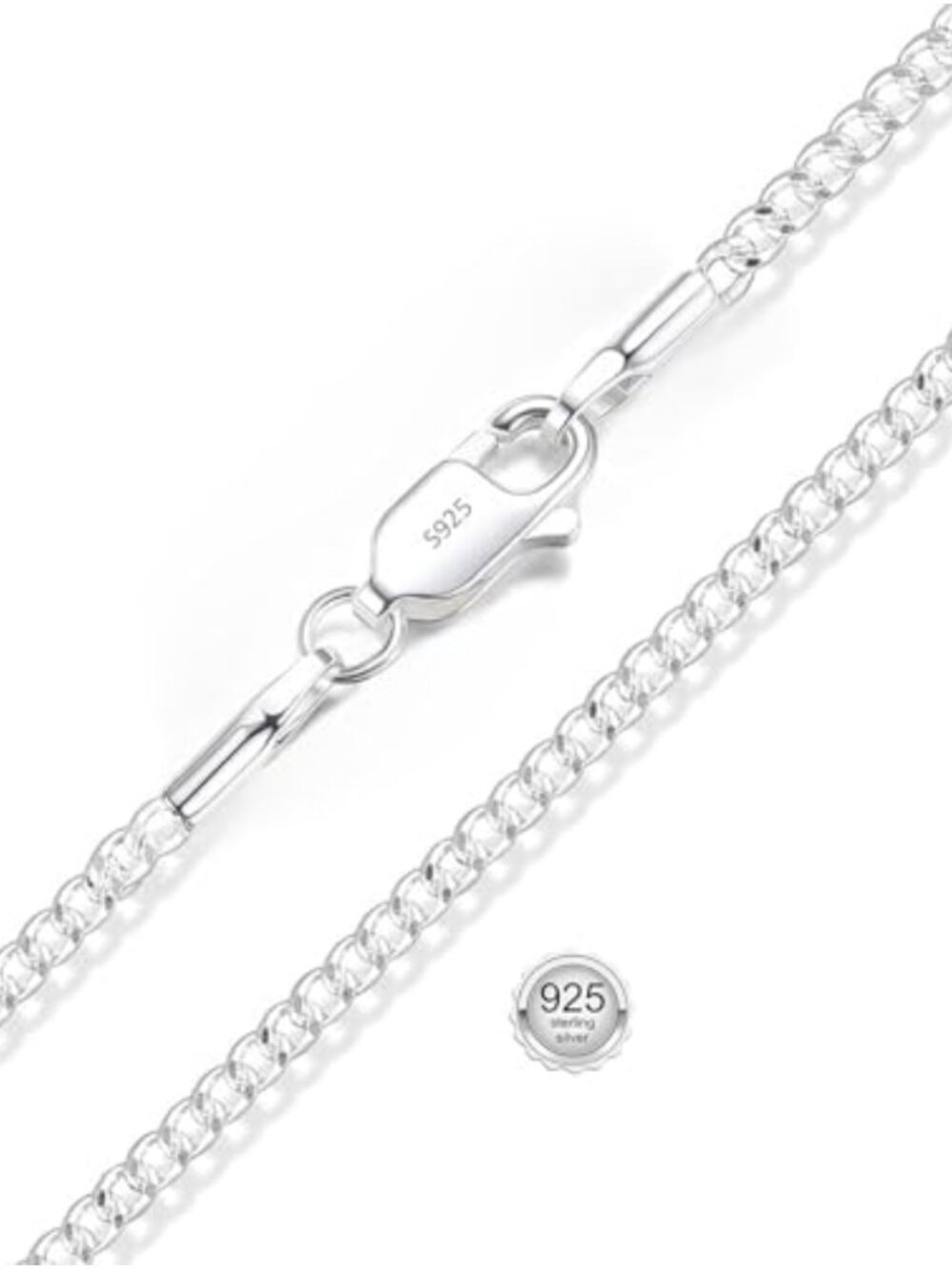 925 Sterling Silver Curb Chain Necklace for Women 1.5mm Non-Fading